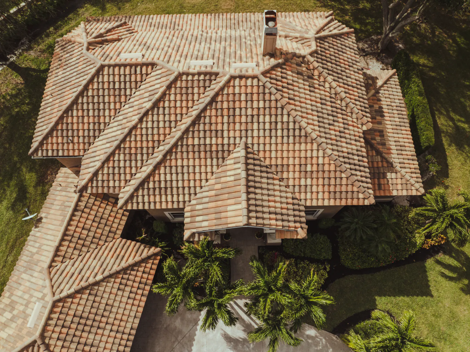 Same roof from above after soft washing — tiles back to their original color