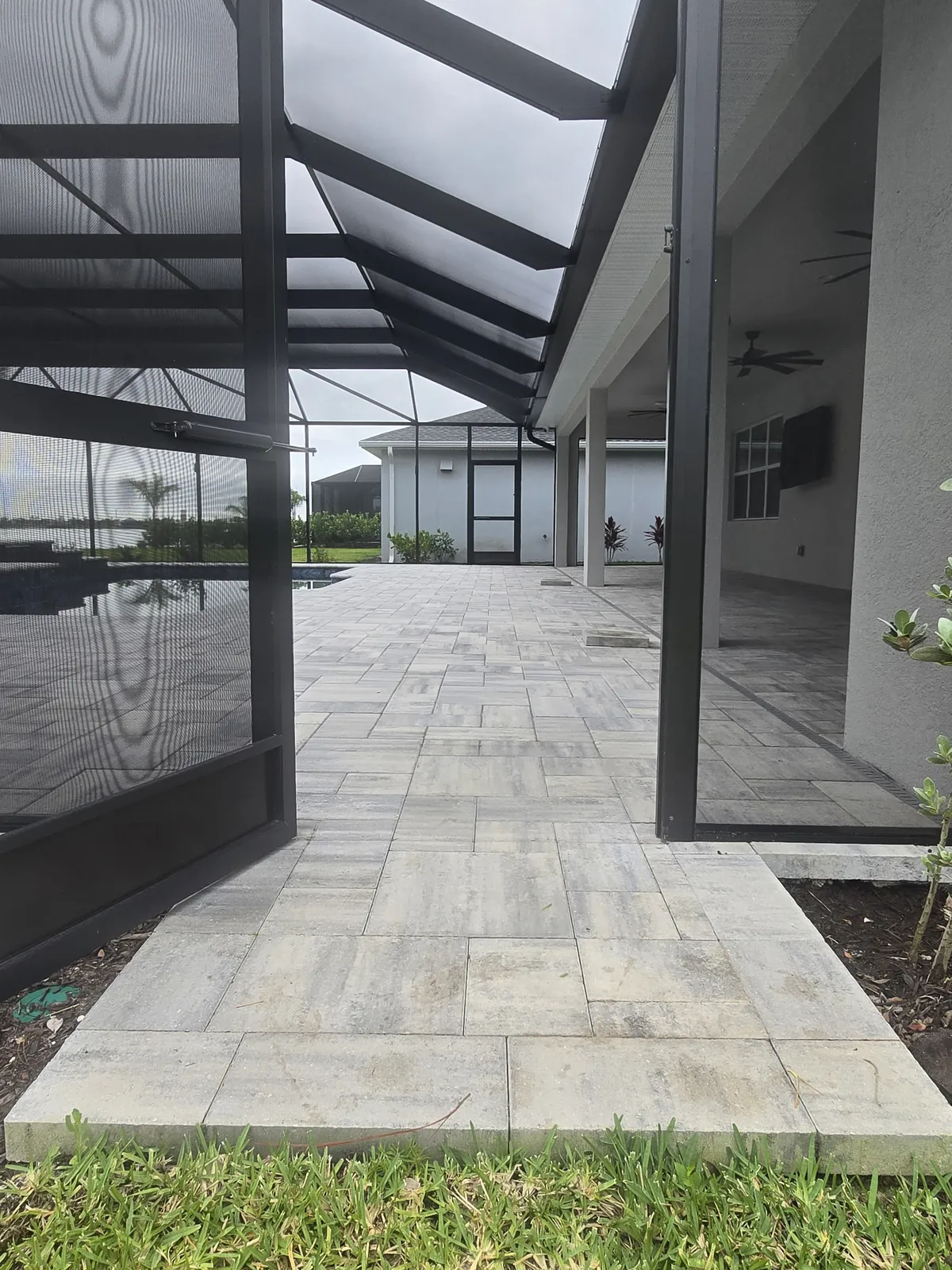 Newly installed lanai pavers before sealing