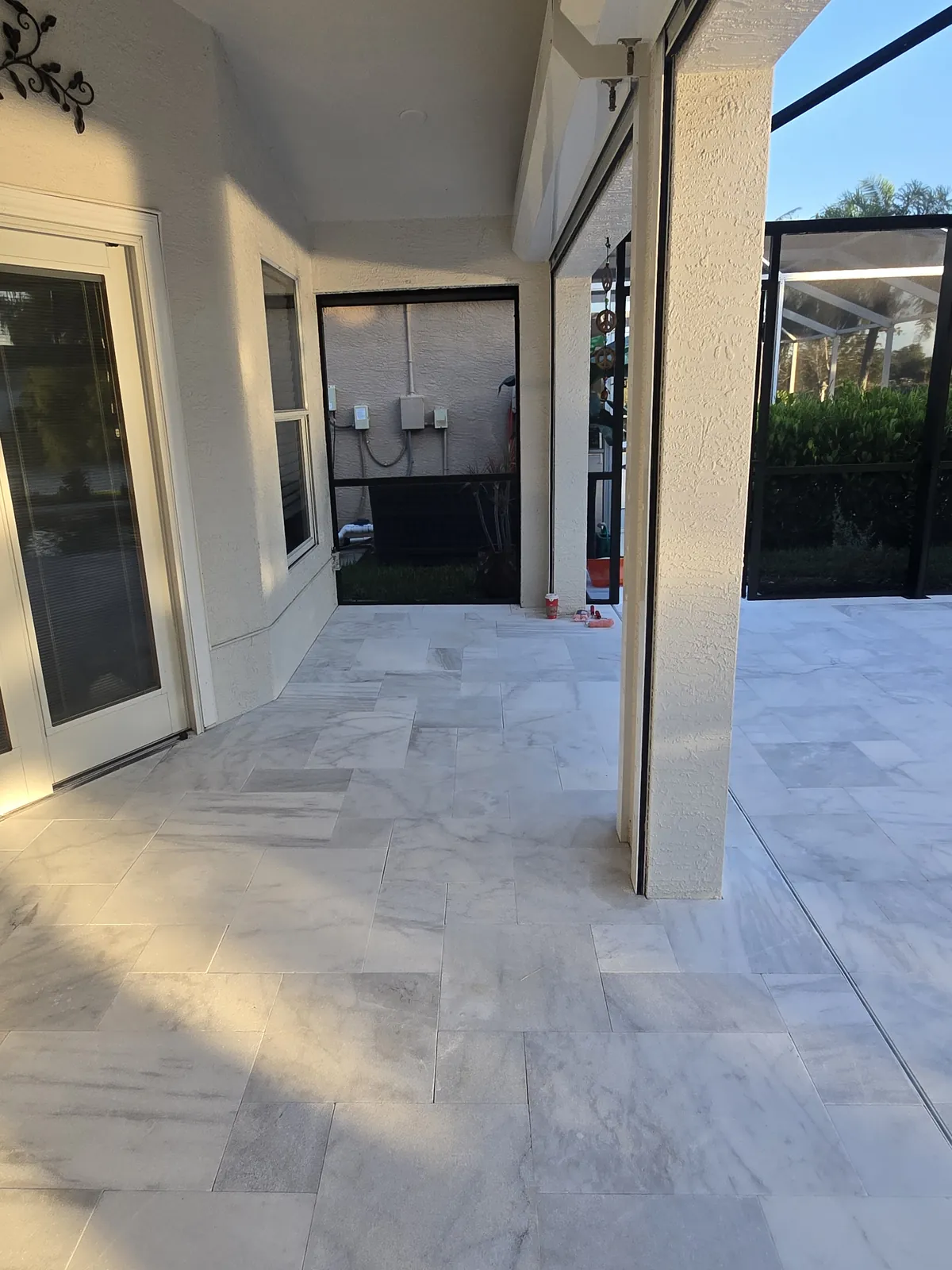 Marble lanai floor after stain removal